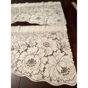 Vintage Cottagecore Cream Floral Picot Edge Valances - 60"W x 15" L
